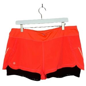 Athleta Pulse Shortie 2 in 1 Athletic Workout Gym Shorts Orange Black XL